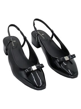 Bandolino Andies Bow Black Patent Slingback Pointed Toe Pumps Size 8